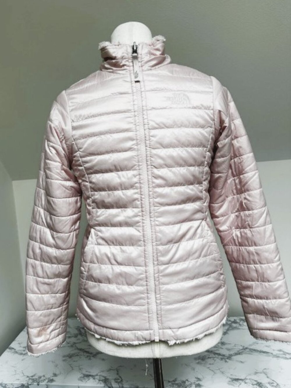 EUC North Face Reversible Never Stop Exploring Girls Jacket Blush Pink M 10/12